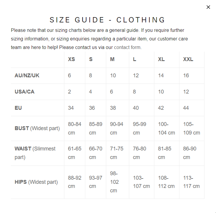 Max Collection Size Size Chart | Find Your Flawless Fit | Livira Fashion