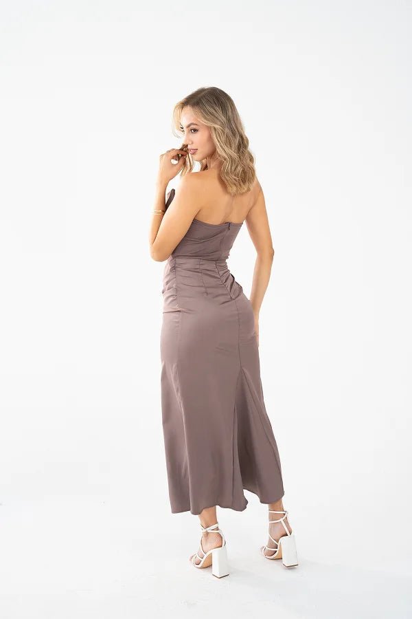 Amber Maxi Dress - Strapless Satin Draped Waist | Livira Fashion Green / M Amber Maxi Dress - Strapless Satin Draped Waist | Livira Fashion Green / M