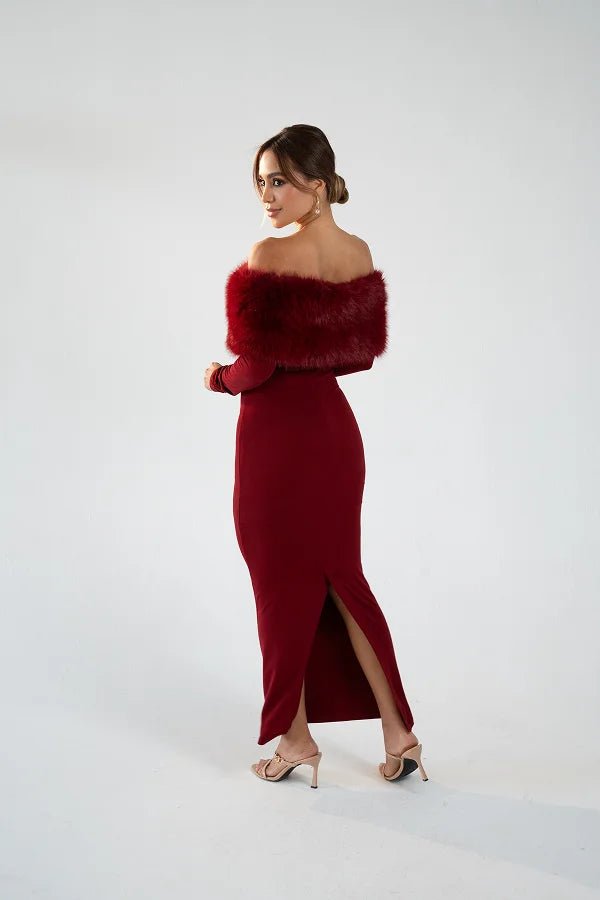 faux fur maxi dress Faux Fur Knit Maxi Dress by Meshki